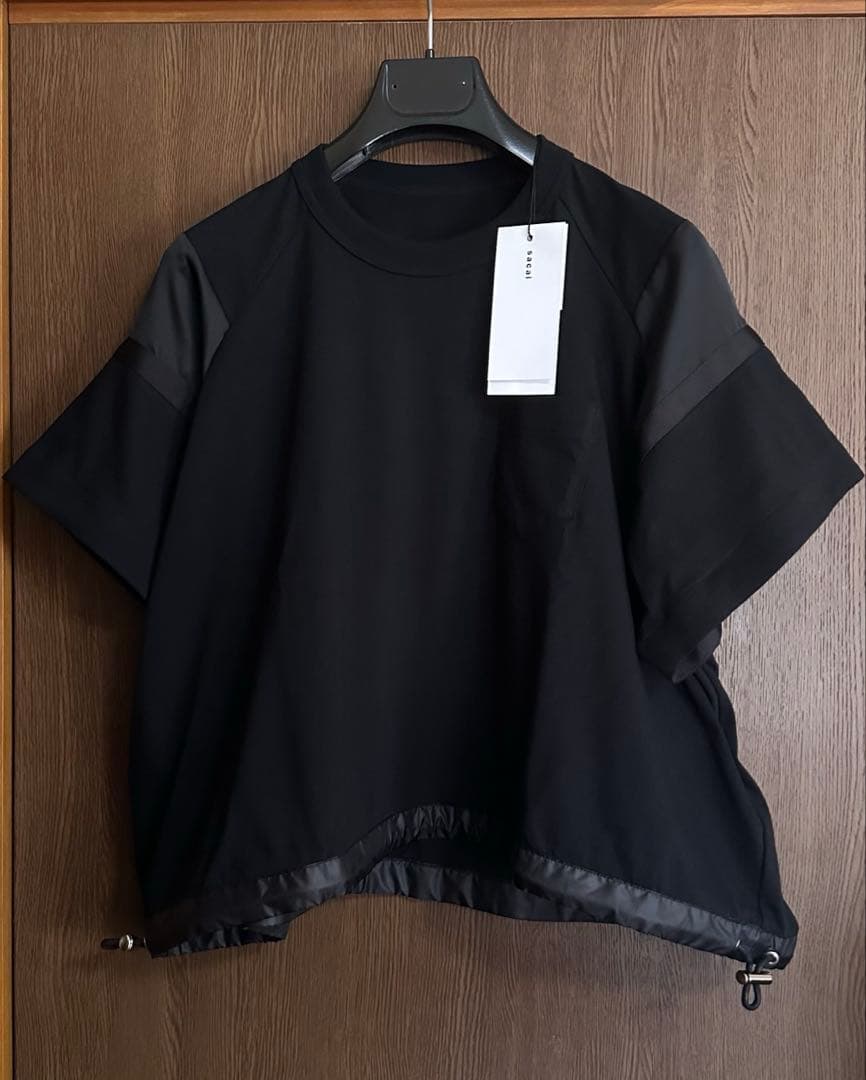 黒2新品 sacai レディース 切り替え シアー Tシャツ サカイ ブラック