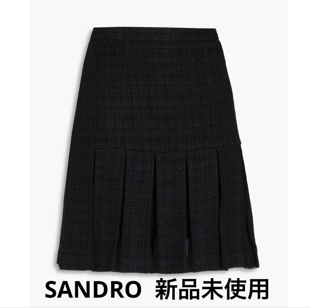 SANDRO ブラック ツイード プリーツミニスカート FR34