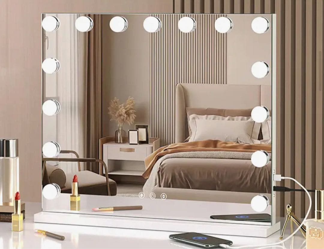 女優ミラー ハリウッドミラー LEDライト付き明るさ調節可能 卓上・壁掛け両用