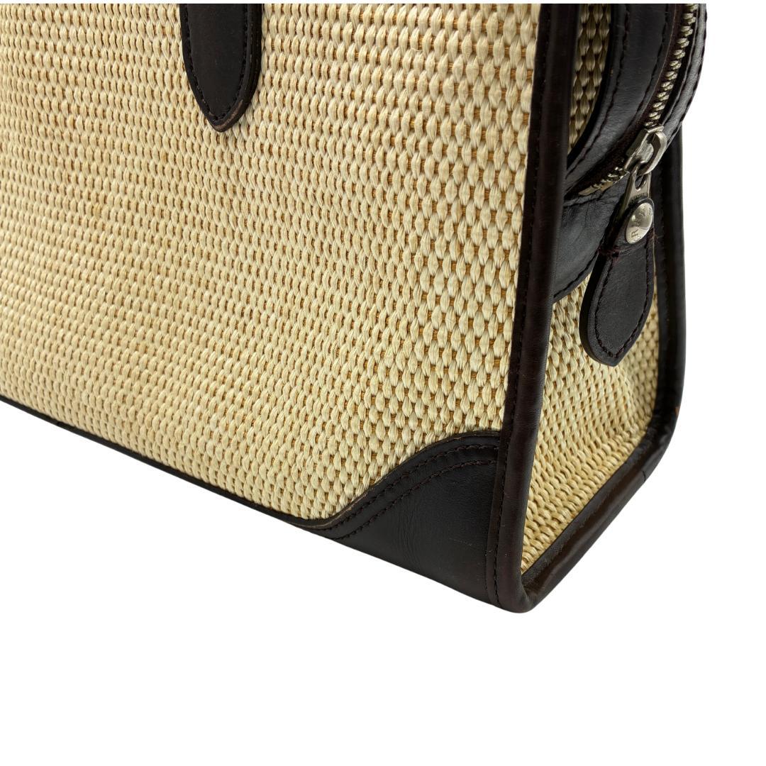 BURBERRY バーバリー レザーハンドル×ラフィア風 トートバッグ