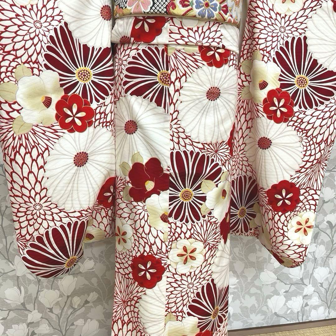 ジュニア卒業式着物 菊椿赤 十三参り着物 袴下着物 【九重】