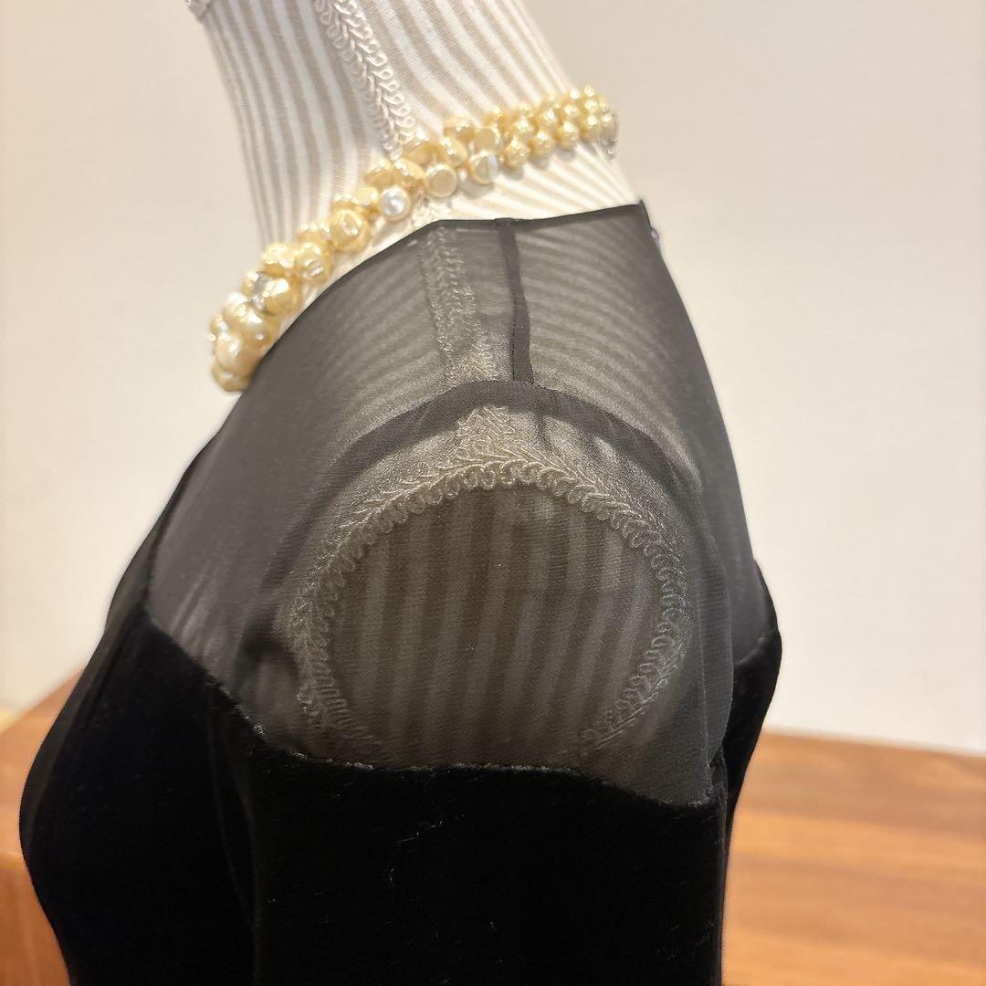 フォクシーニューヨーク　ベロアノアールシースルーブラックワンピース38