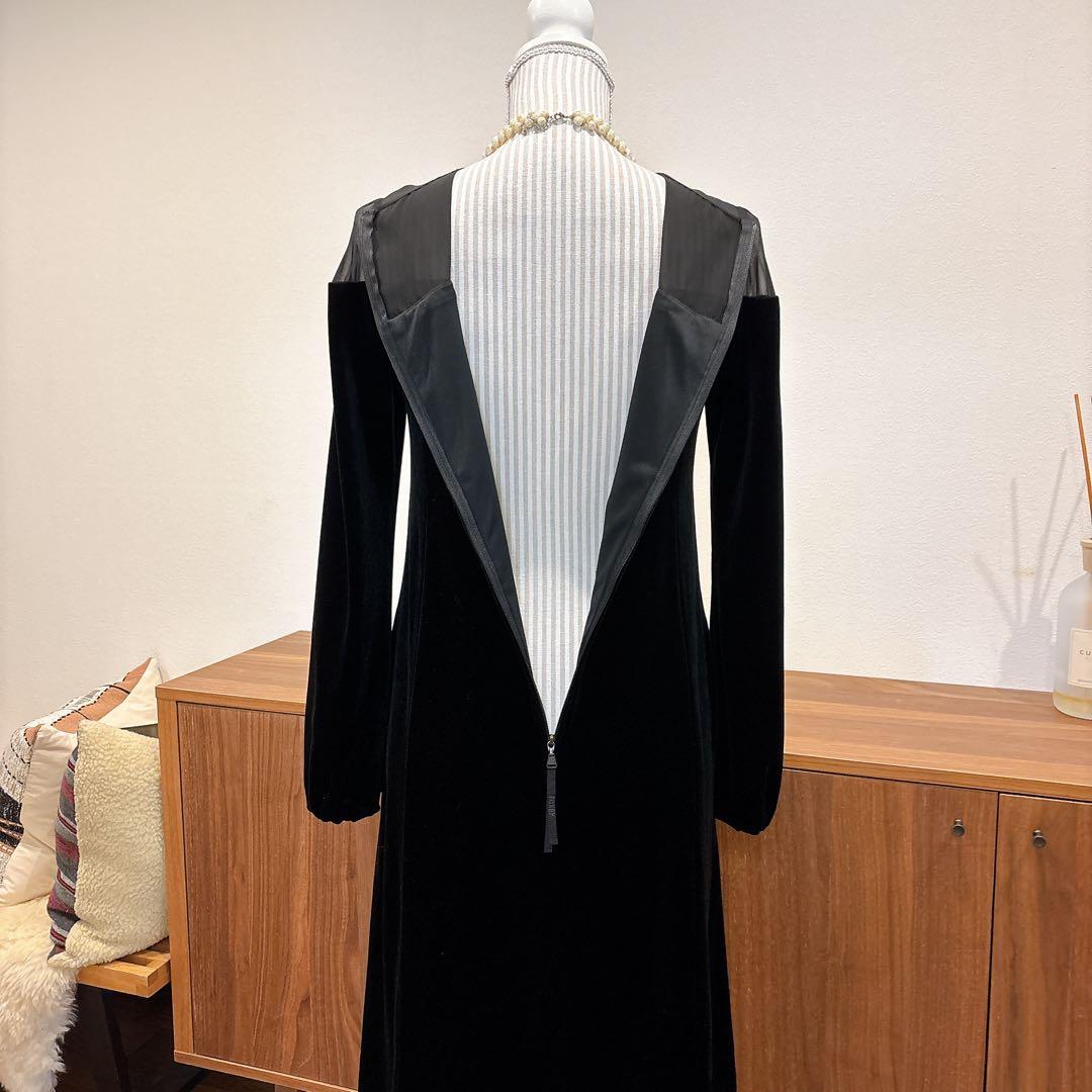 フォクシーニューヨーク　ベロアノアールシースルーブラックワンピース38