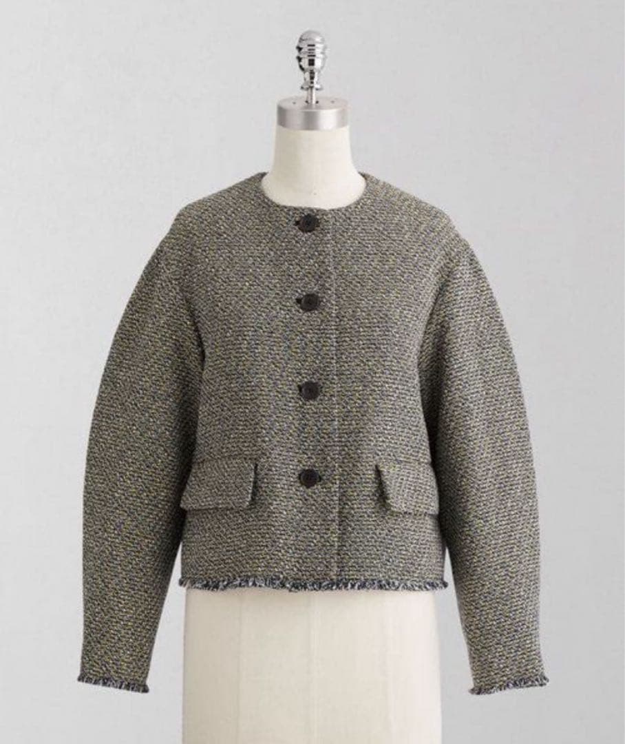 【12/31まで】＜LOEFF＞フリンジ ツイード ノーカラージャケット