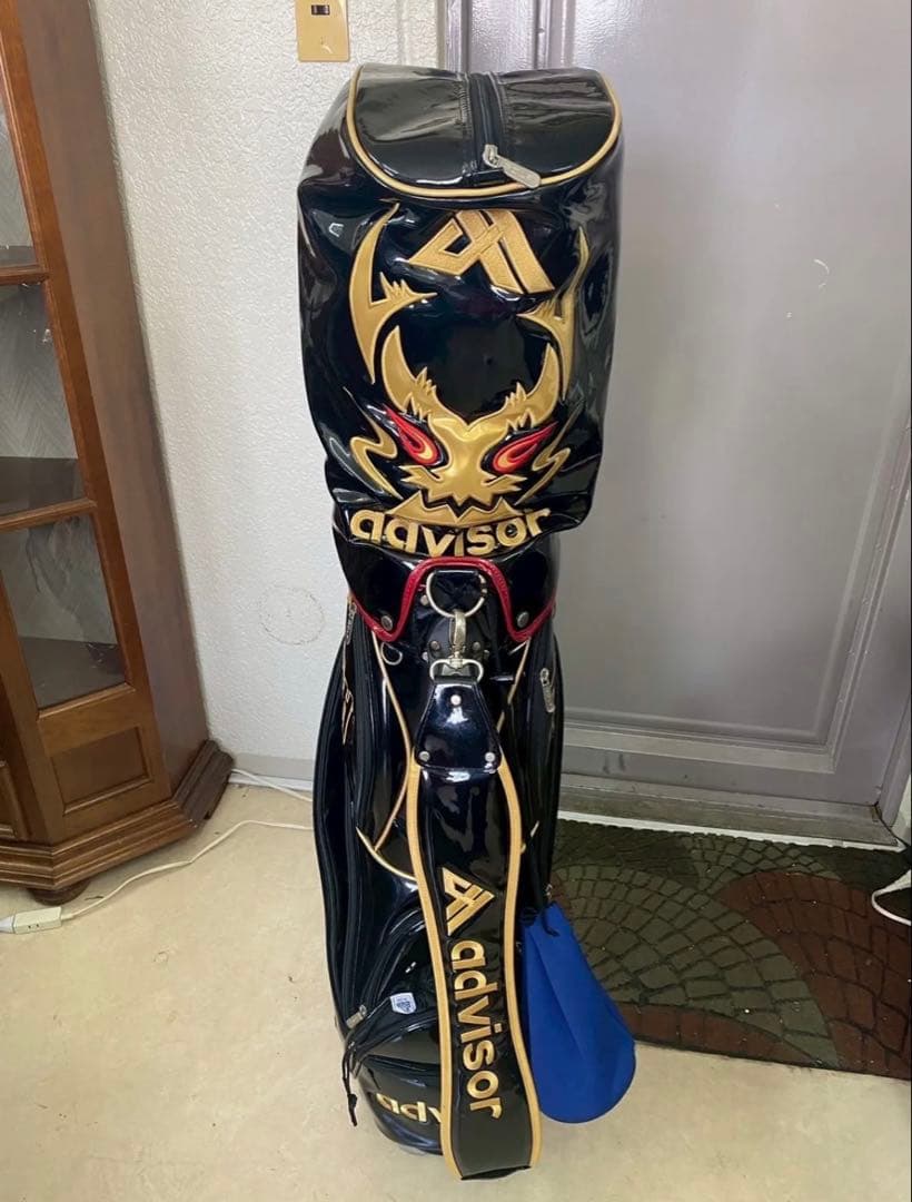 advisor ロゴ入 龍デザイン エナメルキャディバッグ 黒金 中古