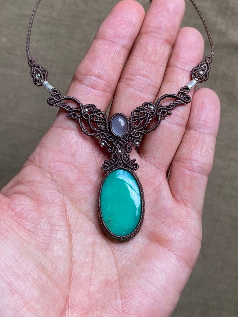 クリソプレーズ　アクアマリン　マクラメネックレス