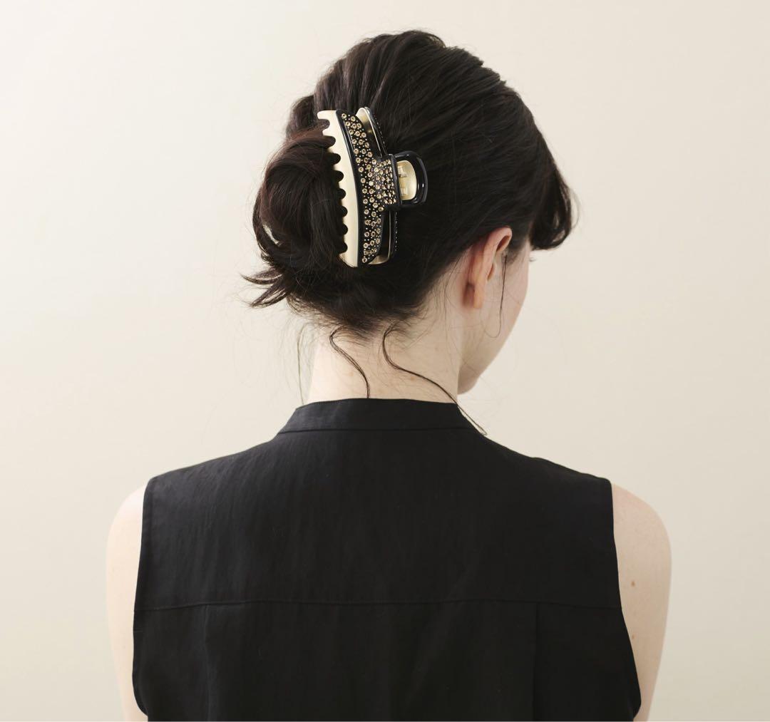 アレクサンドルドゥパリ ヘアクリップL ブラック フルラインストーン