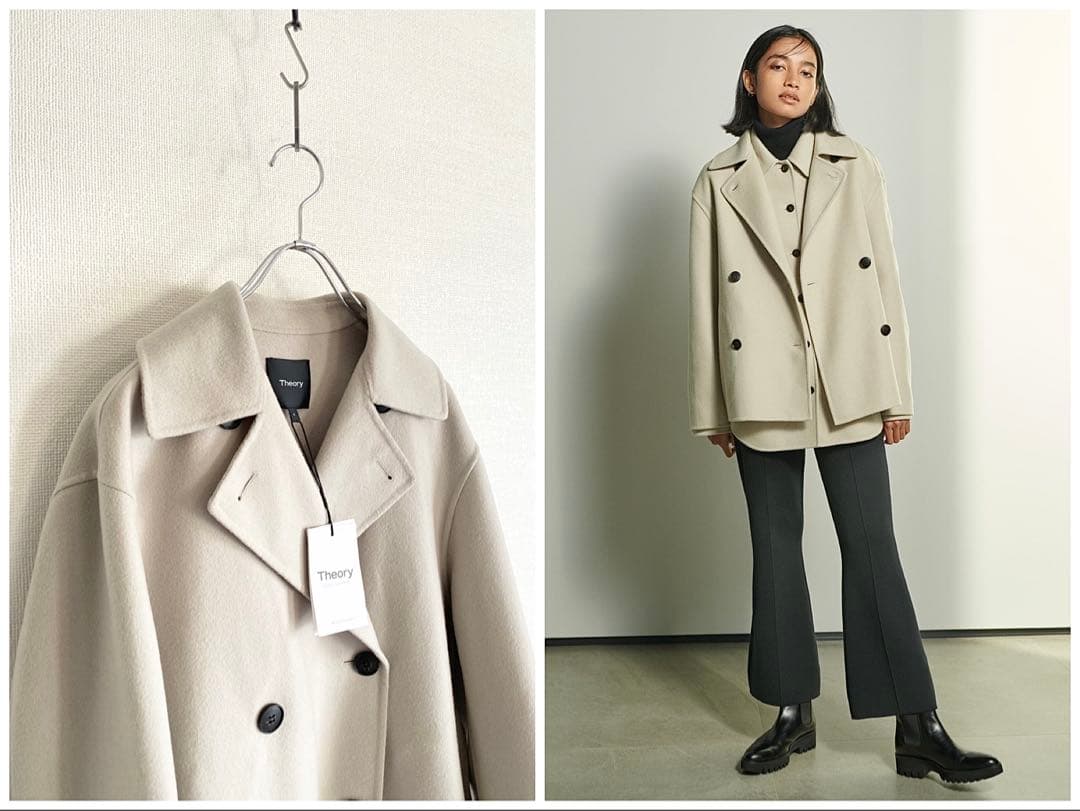 美品 タグ付 Theory ダブルフェイス ウールカシミヤ Pコート ゆったり