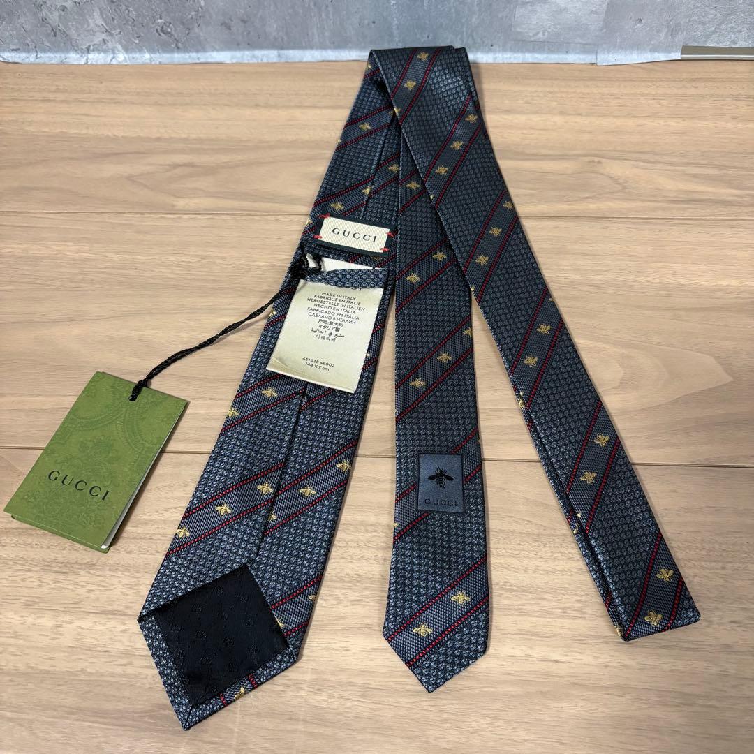 新品未使用 グッチGUCCIネクタイ ビー ストライプ ネイビー シルク100%