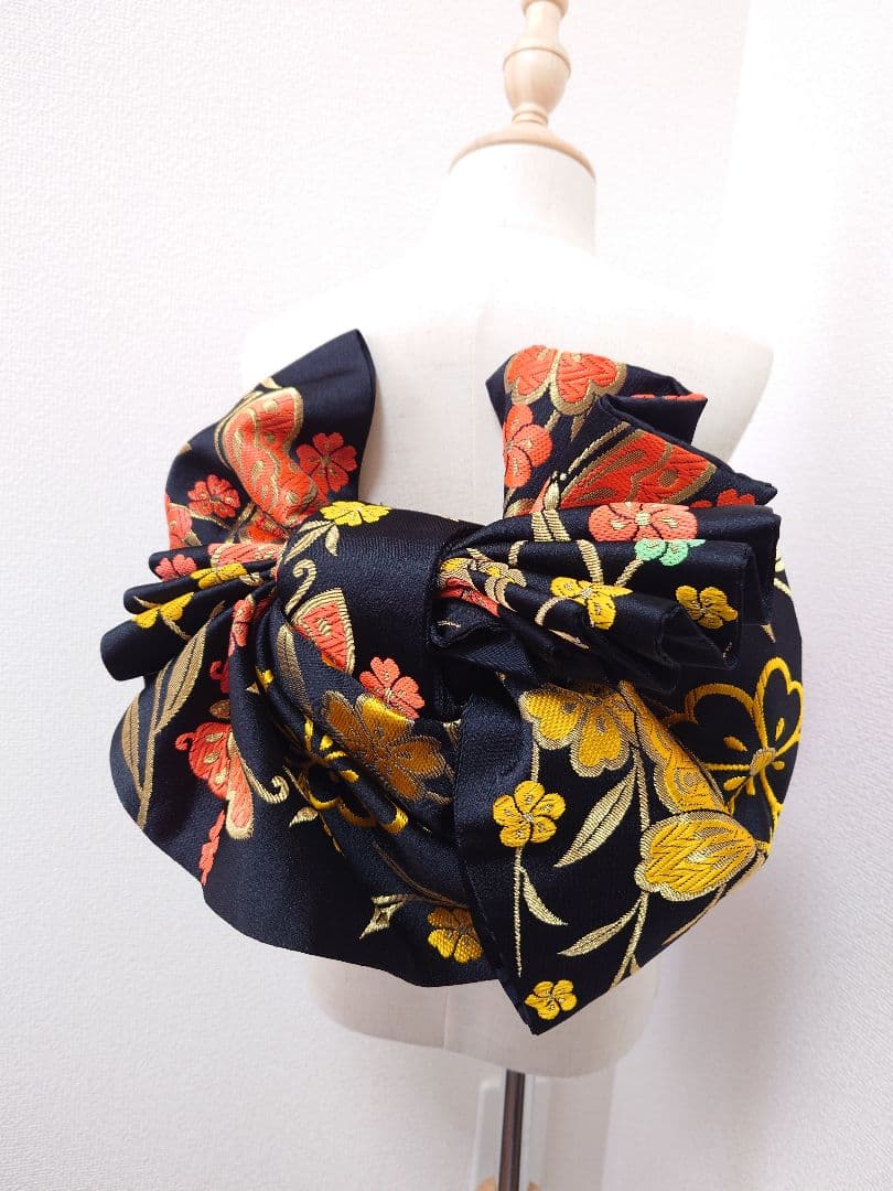 七五三　ハーフ成人式　ジュニア帯　袋帯からの作り帯　1点物　黒　蝶柄