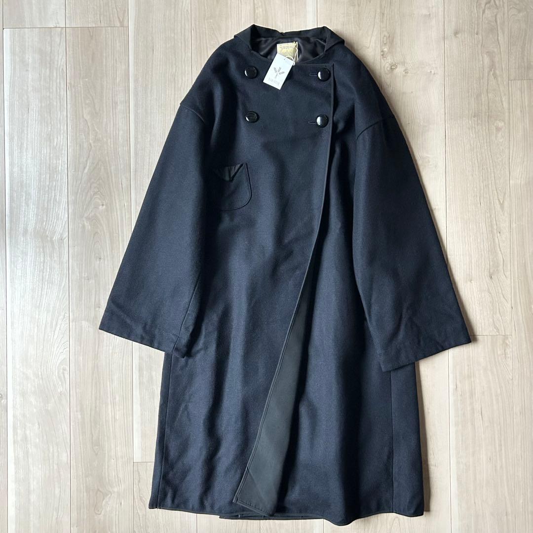 未使用タグ付き＊ヤブヤム YAB-YUM メルトン 黒 バックプリーツコート