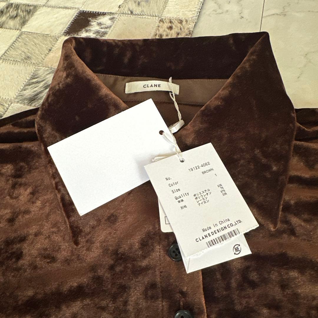 新品タグ付 店舗購入CLANE CRUSHED VELOUR POLO TOPS