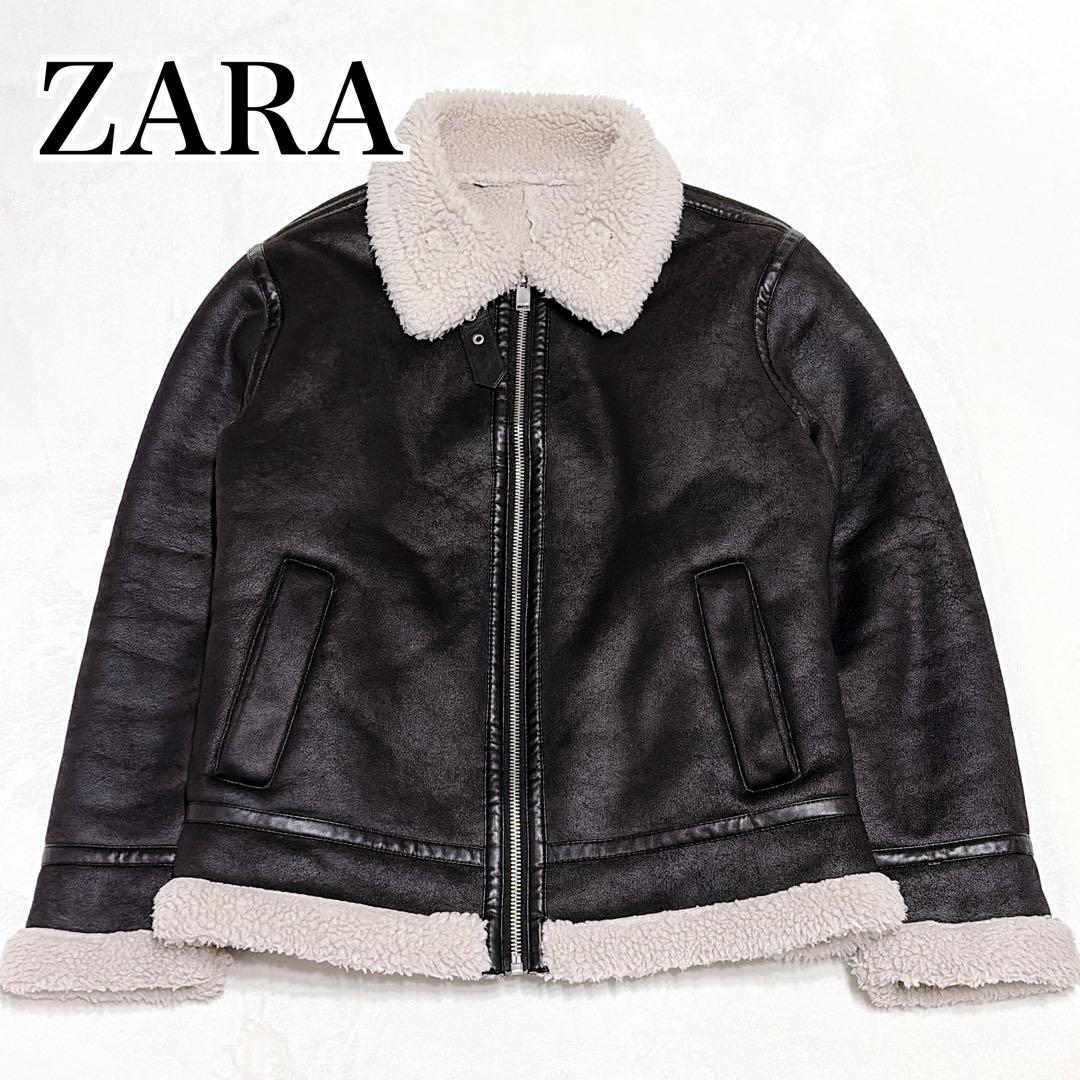 【美品】ZARA フェイクムートン ボア フライトジャケット 黒 L