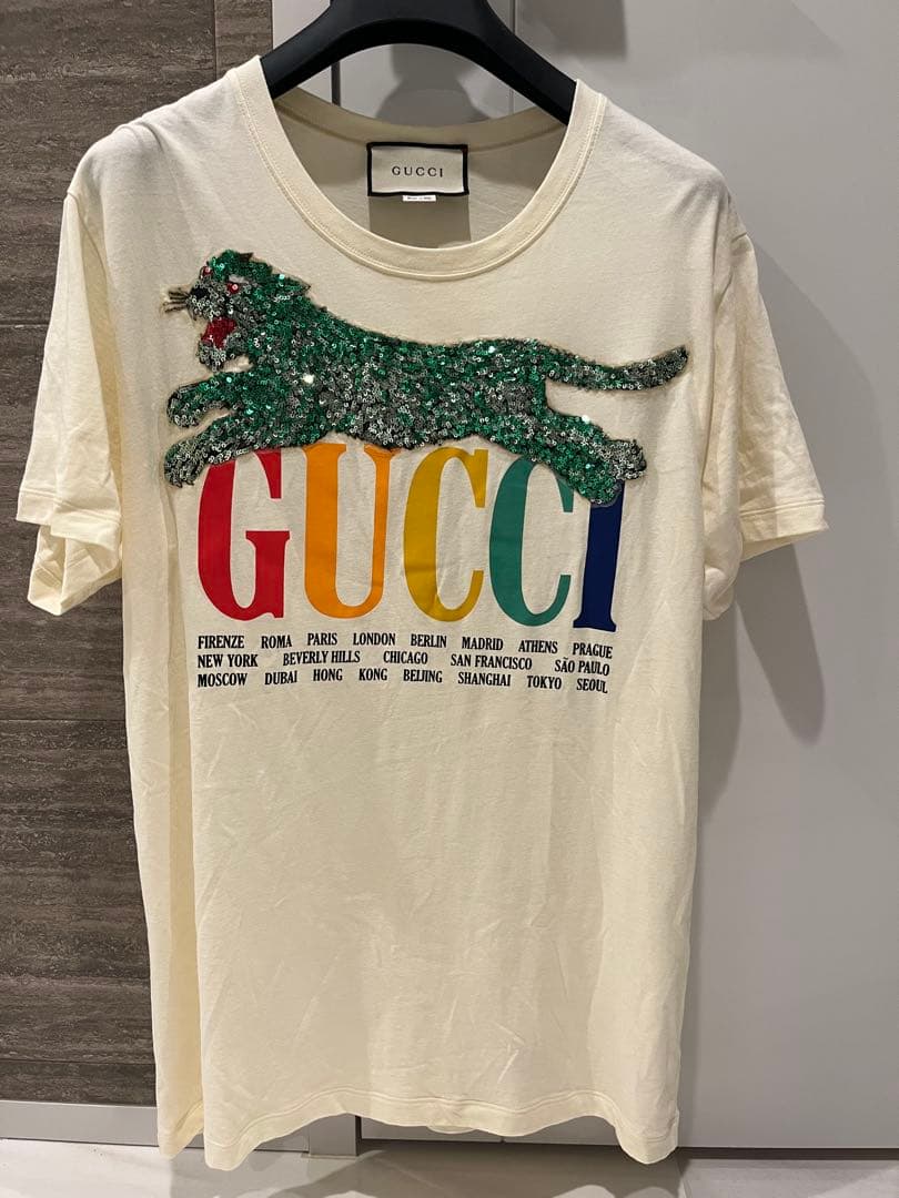 GUCCI グッチ スパンコール Tシャツ クリーム色　トップス
