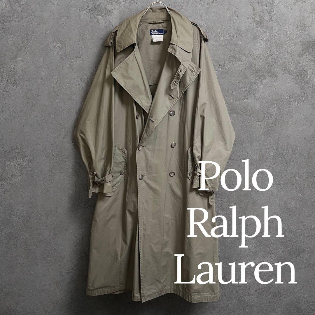 90s ポロラルフローレン トレンチコート M コットン ロング丈 カーキ 名作