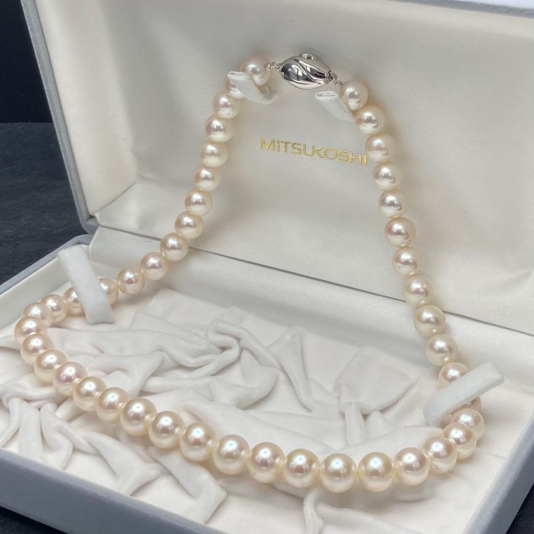 ✨美品✨本真珠 パール ネックレス 9.0〜10mm 43cm SILVER金具