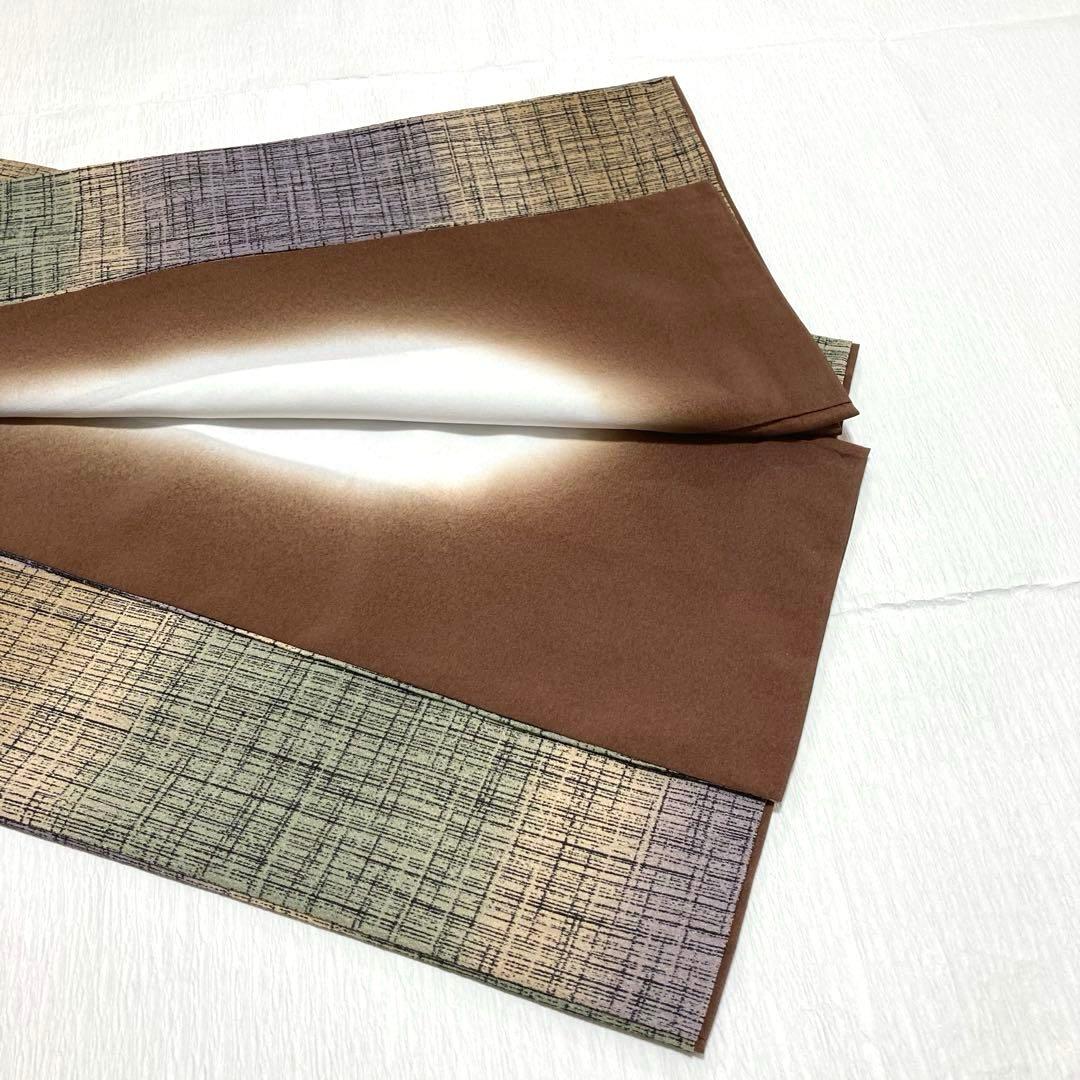 【美品✨】東レシルック　洗える着物　小紋　変わり格子　ベージュ　灰緑　日本製P3