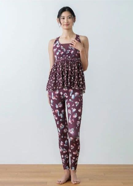 【SUKALA】ローズプリントプリーツタンクトップ Lサイズ　ワイン