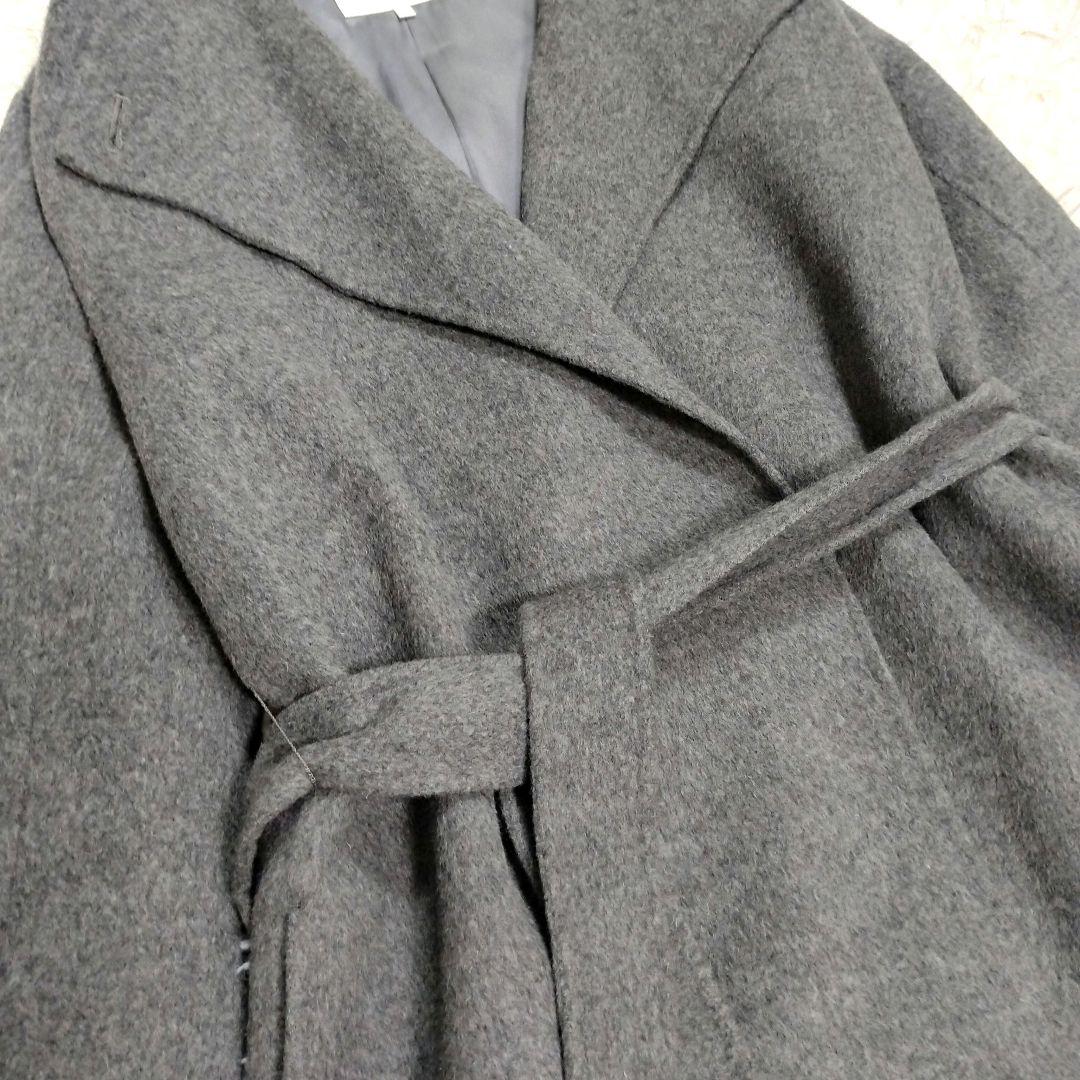 ★めぐ様★ 自由区 ビッグカラー ラップコート ベルト付き ウール グレーL