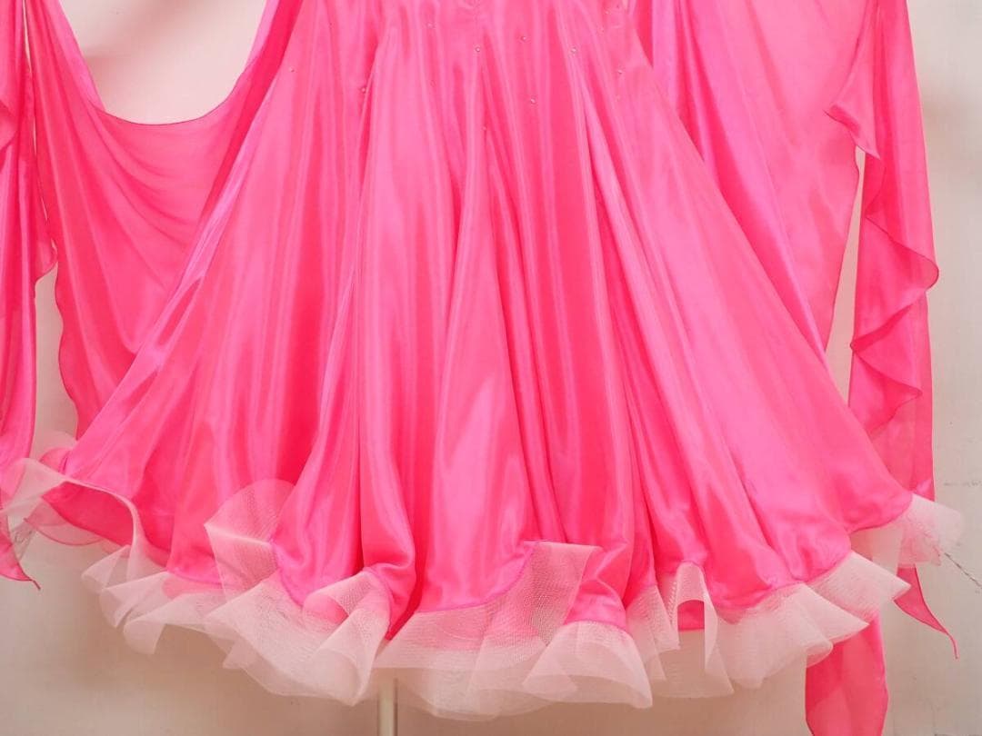 B1580【チャコット】S★ピンク/羽根/スワロ/スタンダードドレス☆社交ダンス