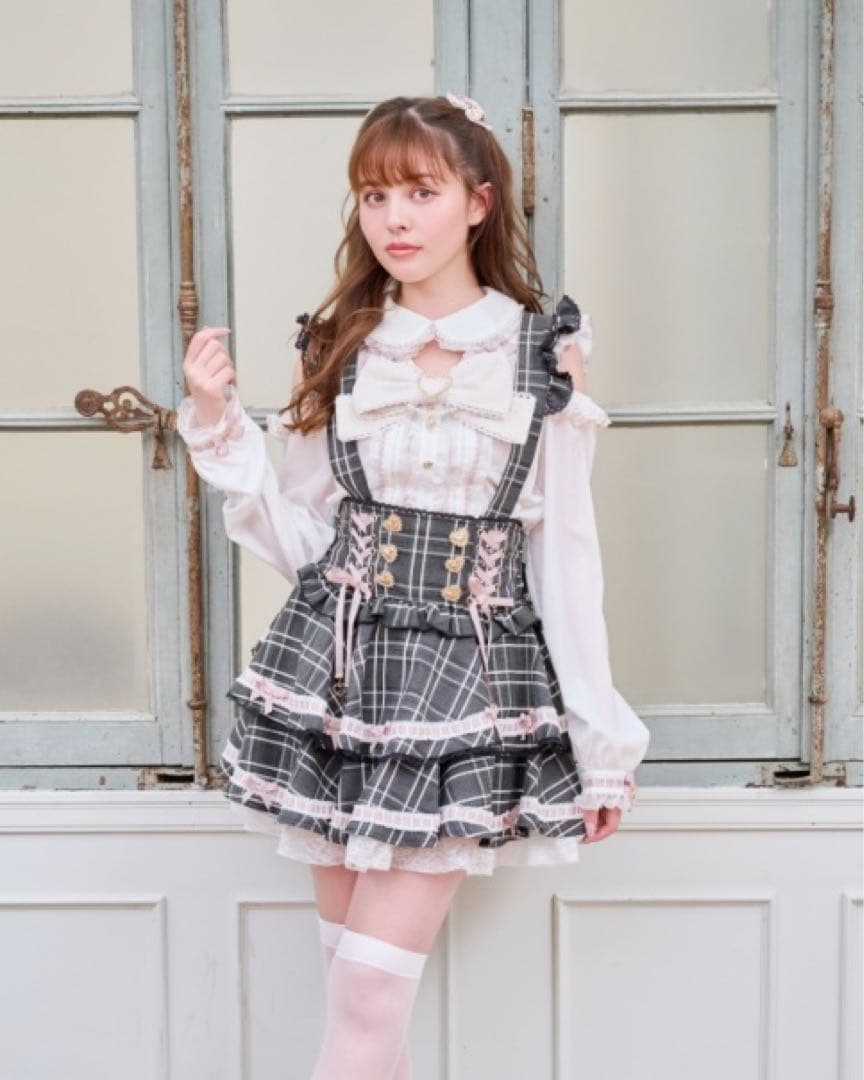 最安値‼️LIZLISA はしごリボンチェックティアードスカパン ブラック