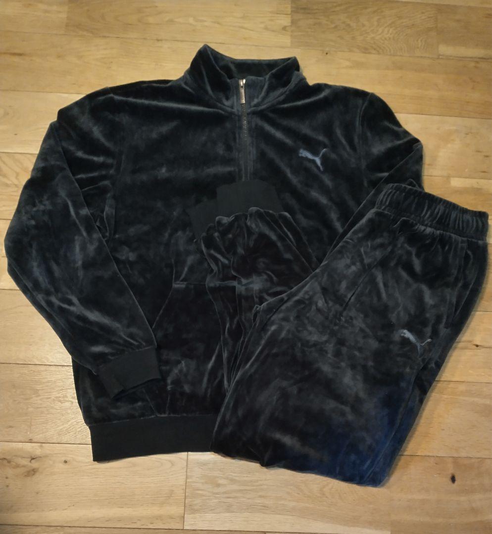 PUMAプーマ ベロア セットアップ 刺繍ロゴ ブラック　M