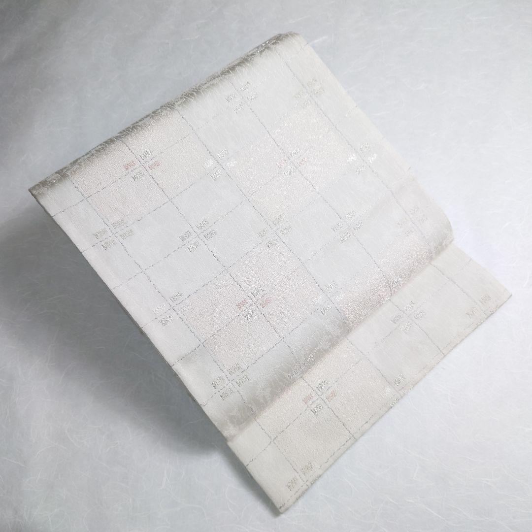 正絹 袋帯 六通柄 市松 白ベース 可愛い 逸品 美品